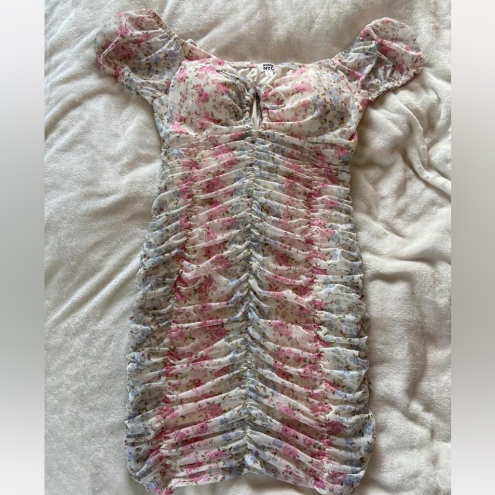 Floral Ruched Off-Shoulder Dress